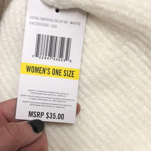 NWT Spyder Diagonal Dimension Ribbed Cuff Beanie White - Picture 3 of 3